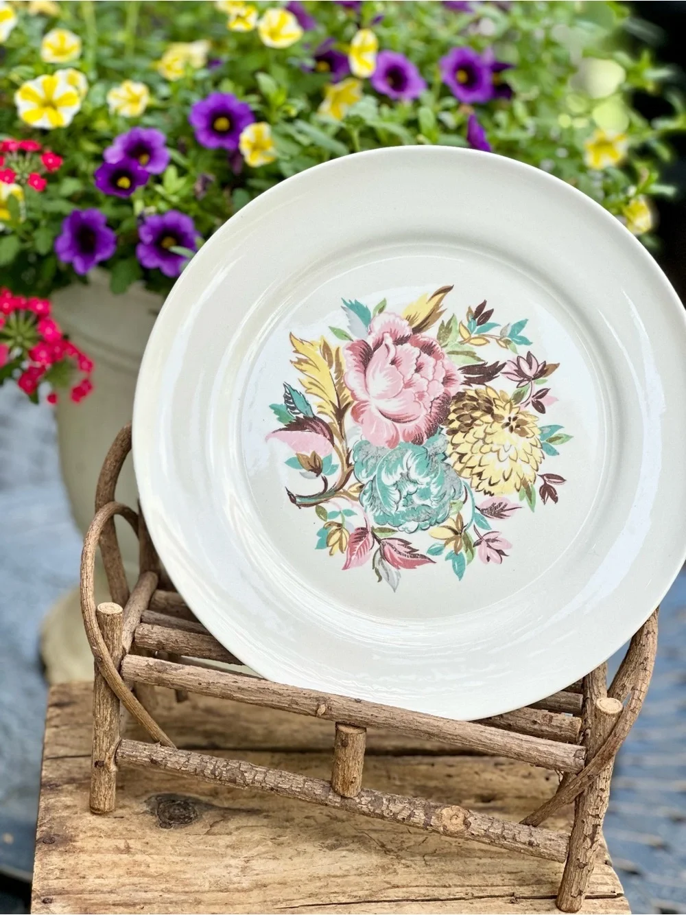 Vintage Wishmaker Regency Bouquet Limoges USA Floral Plates Set of 4